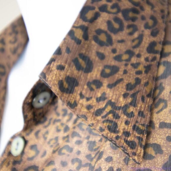 Silk Icon Collection 100% silk leopard animal print button down shirt,‎ size L - Picture 10 of 16